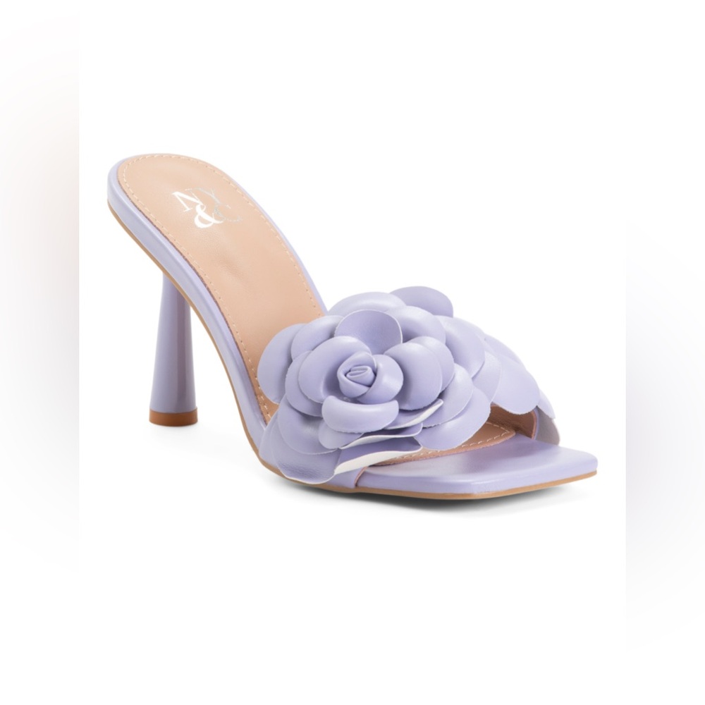 NY&CO Chana Heel Slide Sandals Lilac Floral Sz9 New